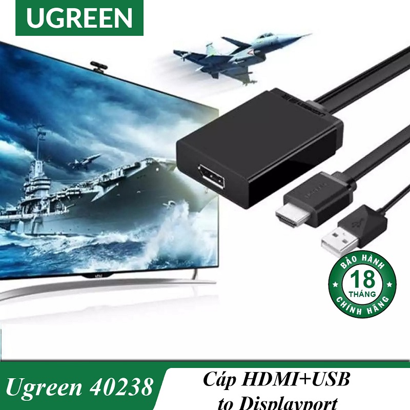 Bộ chuyển đổi HDMI + USB sang Displayport hỗ trợ 4K*2K Ugreen 40238 hàng chính hãng