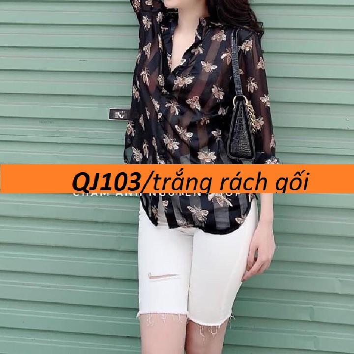 Quần ngố jean trắng đen QJ103