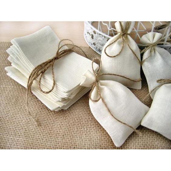 Túi vải nhỏ mini có dây rút màu kem đậm đựng phụ kiện, cà phê, trang sức tiện lợi