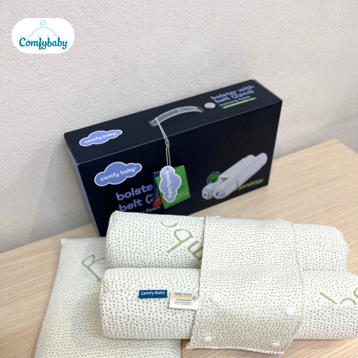 Gối chặn, gối ôm cho bé 2 trong 1 Comfybaby, sợi tre Bamboo, đai có thể tháo rời CF062020N06