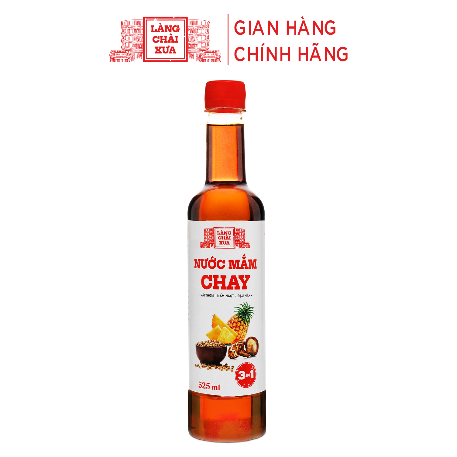 Đặc Sản Phan Thiết - Nước Mắm Chay 3 Trong 1 Làng Chài Xưa (01 Chai) 525Ml Trái Thơm Nấm Ngọt Đậu Nành 300 Năm Truyền Thống