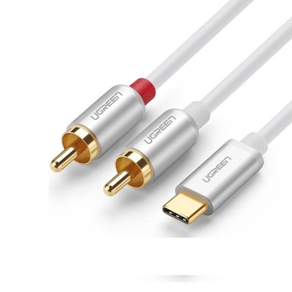 Cáp USB TYPE C đầu mạ vàng ra 2RCA audio Auxiliary stereo Y splitter màu trắng  Ugreen - Hàng chính hãng