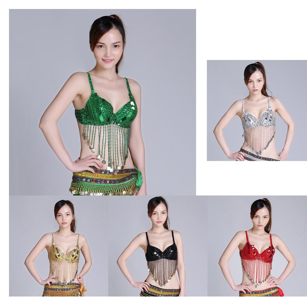 Belly Dance Beaded Bra Sequins Tassel Tops Dancing Singer Costumes
