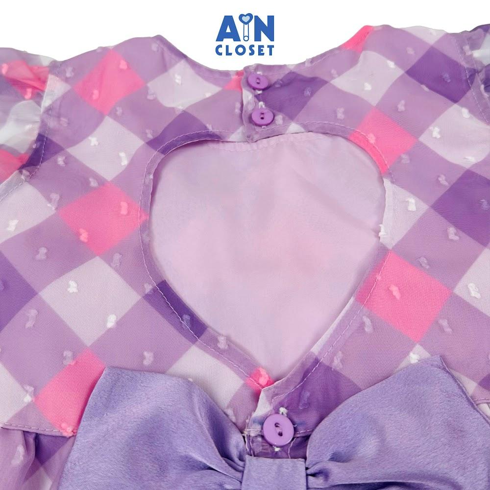 Đầm bé gái họa tiết Caro Tím Voan Hạt - AICDBGWPROIS - AIN Closet