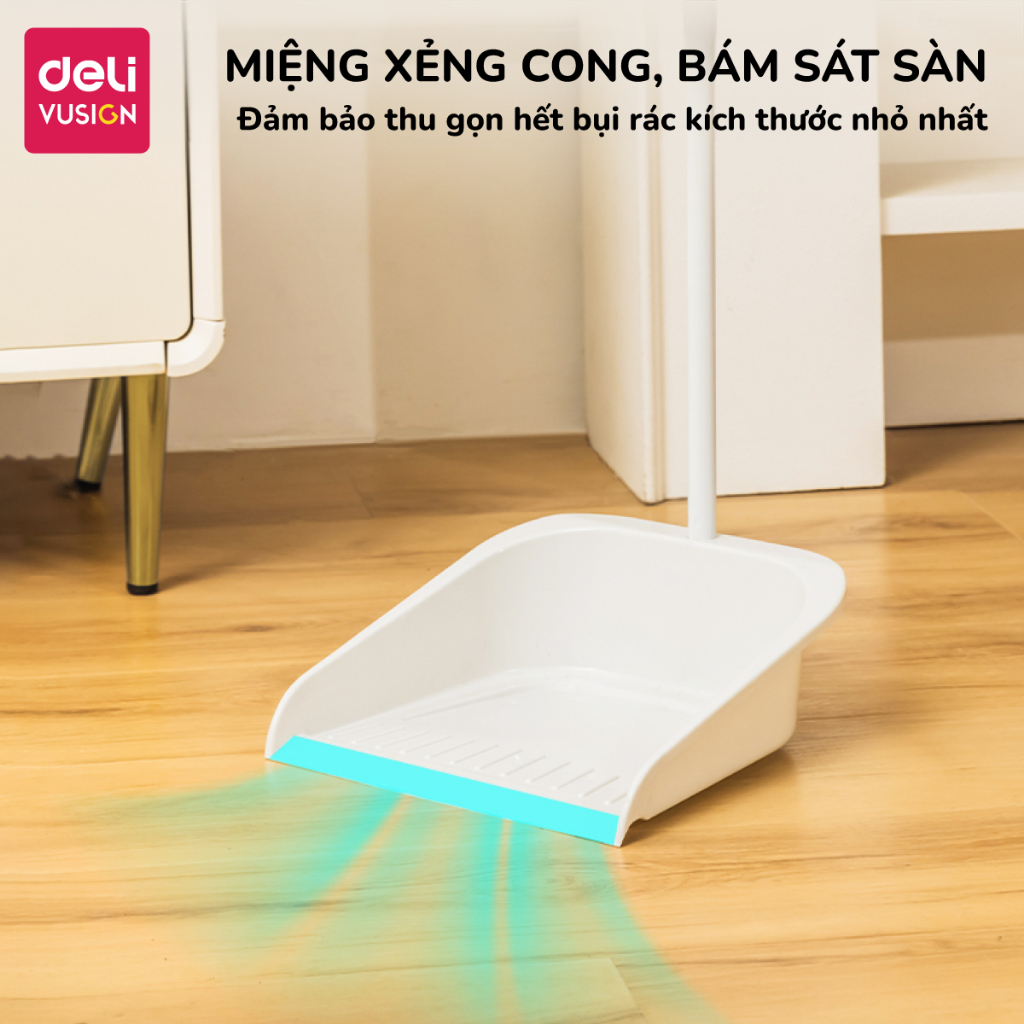 Chổi quét nhà thông minh công thái học đồ hốt rác Deli, Bộ Chổi cán dài Xẻng Ky Hốt rác