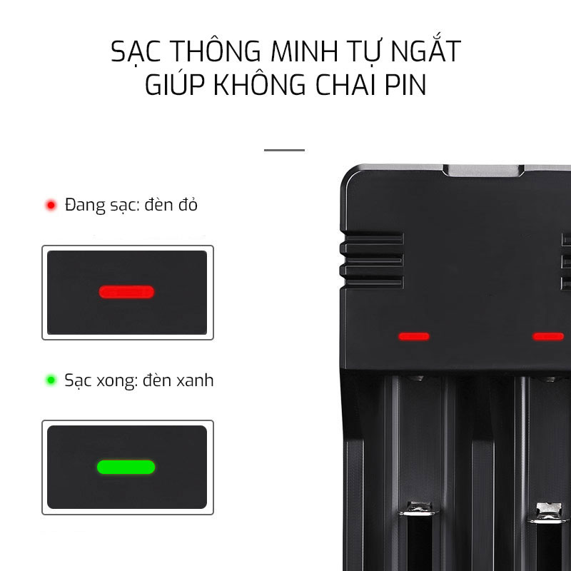 Sạc Thông Minh K65 3.7V 4.2V Sạc Các Loại Pin 14500, 18650 (Sạc tự ngắt, có đèn báo, không kèm pin)