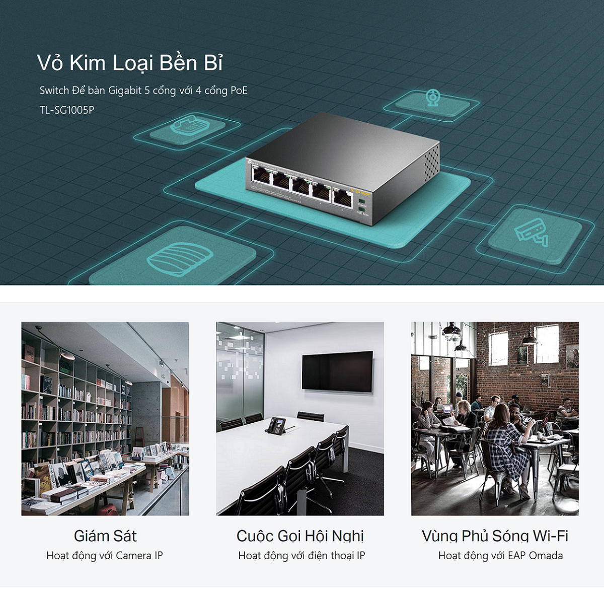 Thiết bị chia mạng Switch để bàn TP-LINK TL-SG1005P 4 Cổng POe - Hàng chính hãng