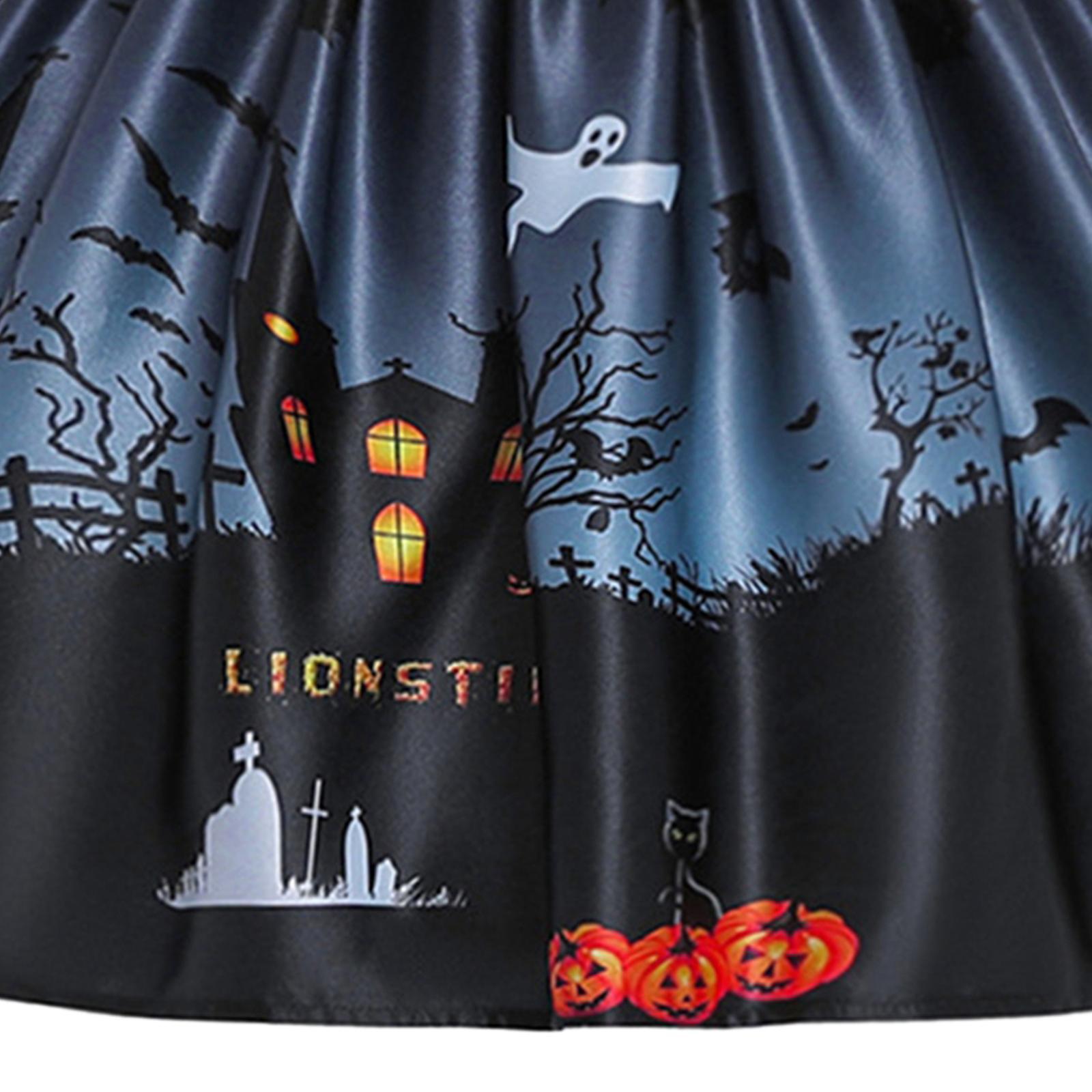 Kids Girls Halloween Costume Dress Pumpkin Skull Printed Fancy Dress Up Cosplay Party Outfits