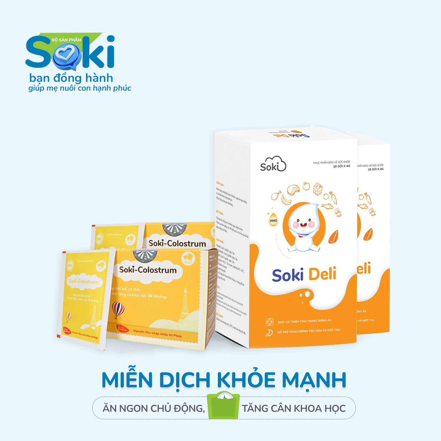 Bộ đôi ăn ngon và tăng đề kháng bứt tốc cho bé Soki Colostrum + Soki Deli