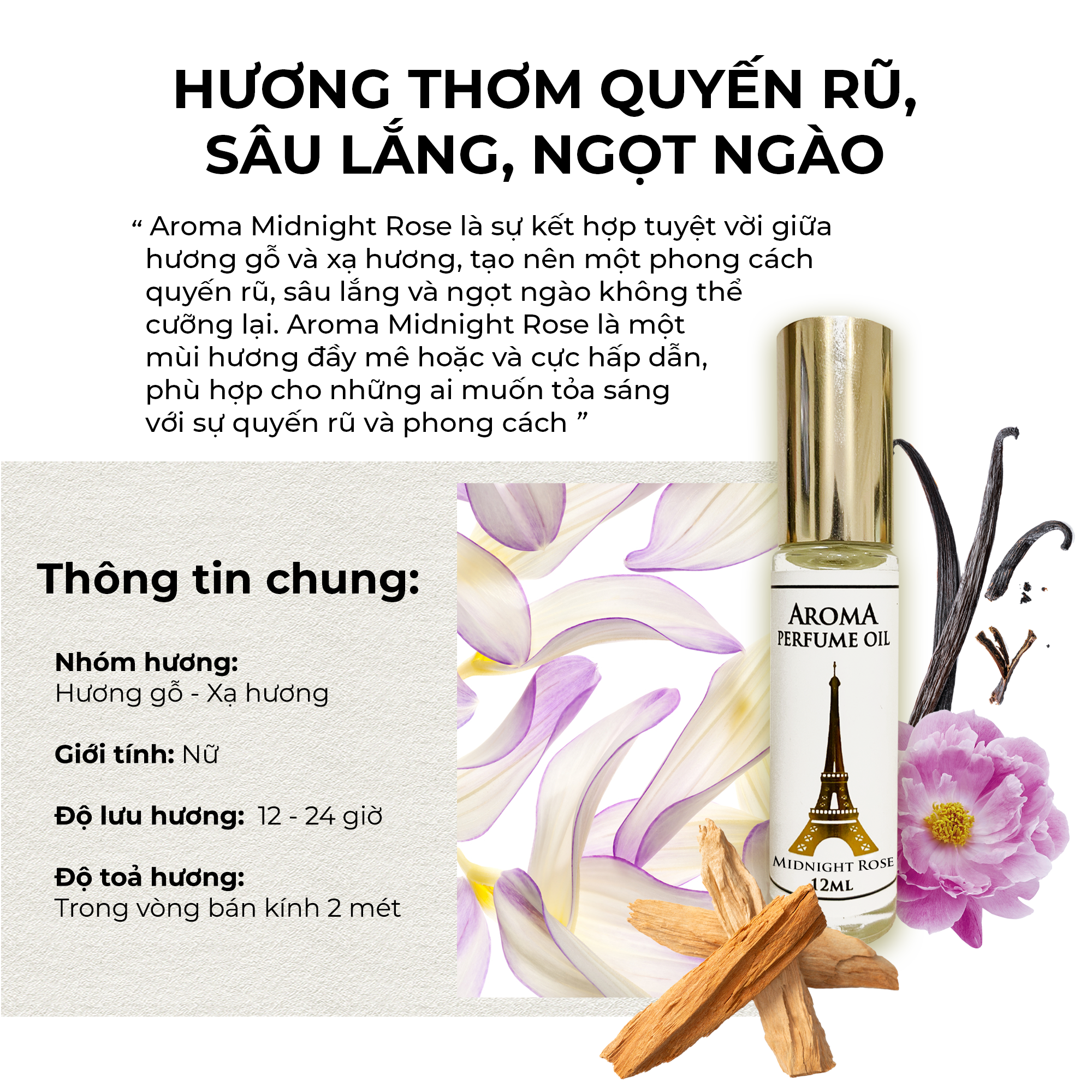 Aroma Midnight Rose – Tinh Dầu Nước Hoa Pháp Dạng Lăn 12ml