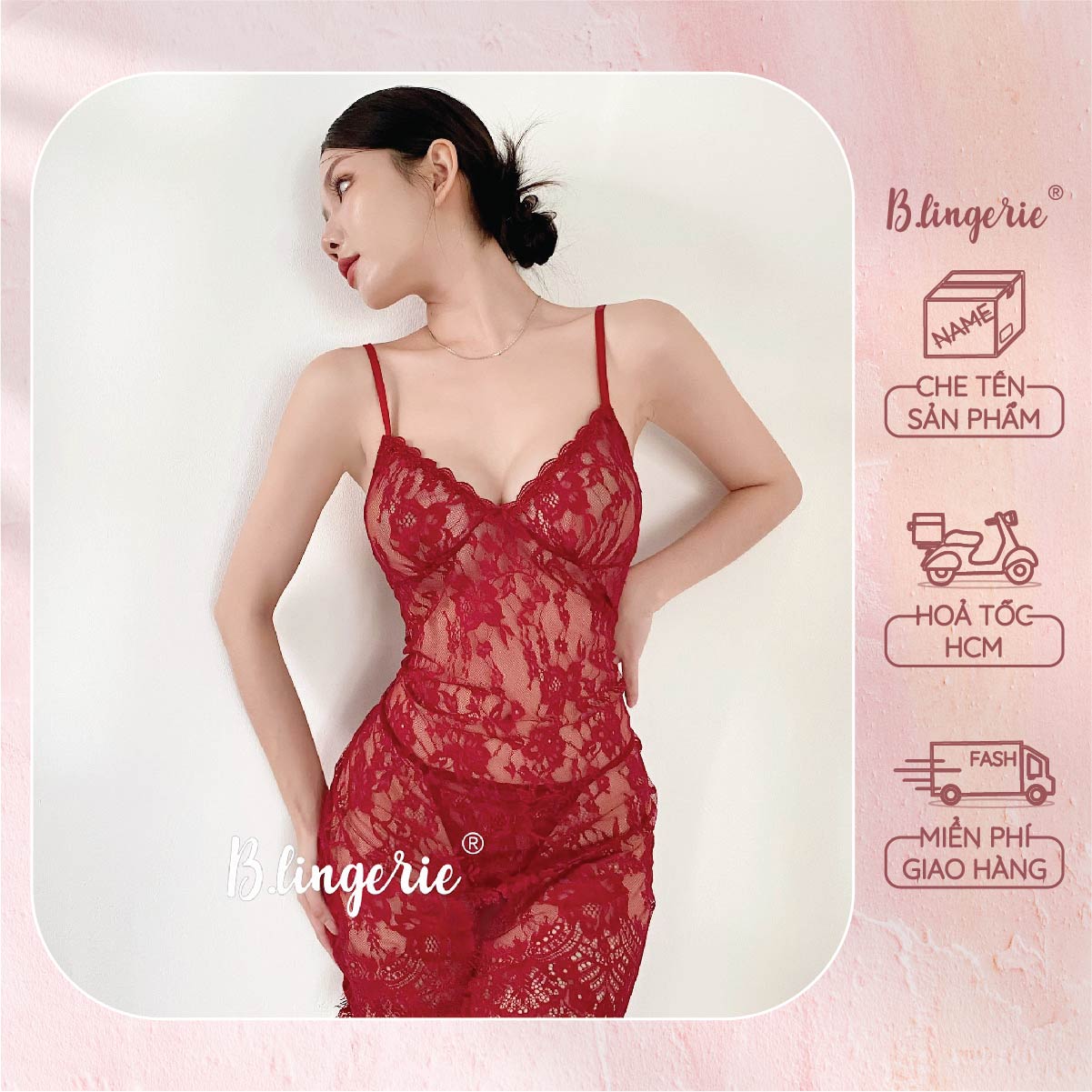 Váy Ngủ Ren Hoa Văn Sexy (Không kèm áo choàng) - B.Lingerie