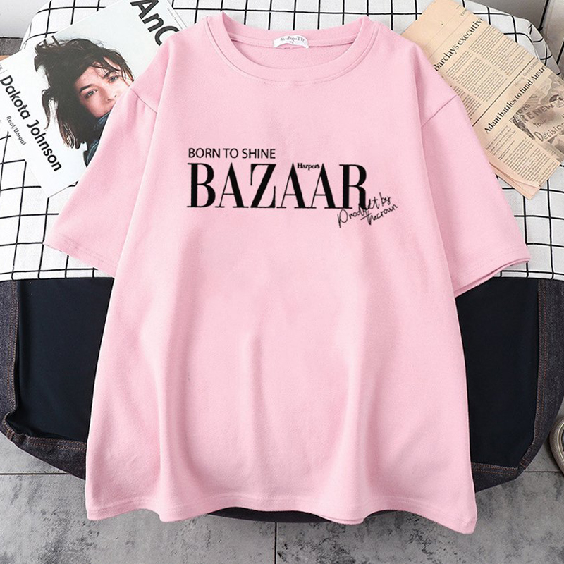 Áo Thun Nữ Màu Xanh In Chữ BORN TO SHINE BAZAAR