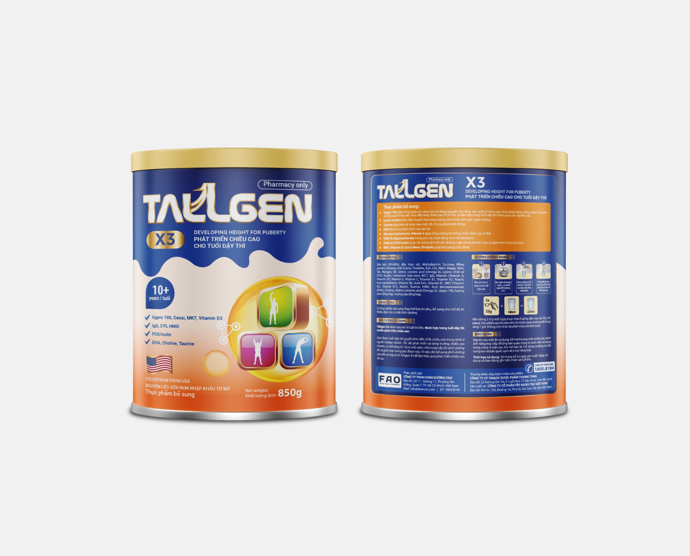 Sữa Tallgen X3 850gr tăng chiều cao cho tuổi dậy thì