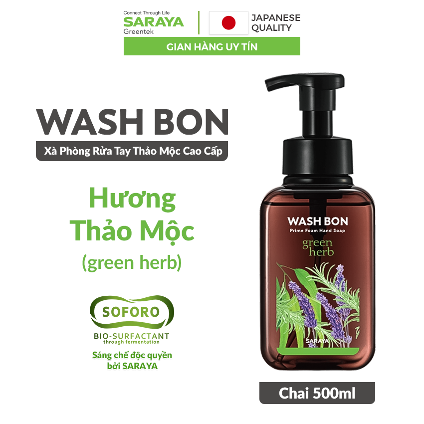 Xà Phòng Rửa Tay Thảo Mộc Tạo Bọt WASH BON Hương Thảo Mộc, Làm Sạch Và Dịu Nhẹ Với Da Tay - 500ml