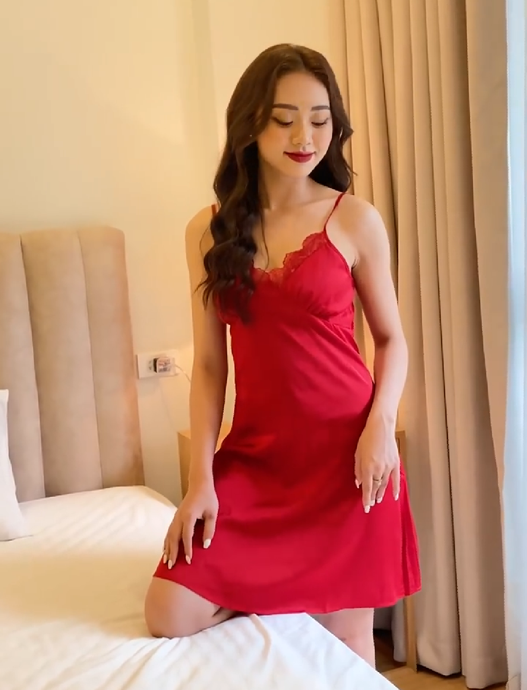 [Rose Sleepwear] Váy ngủ lụa cao cấp, váy ngủ nữ 2 dây phối ren váy ngủ nữ sexy gợi cảm phối viền ren có 2 màu đỏ và hồng tặng kèm chip ren