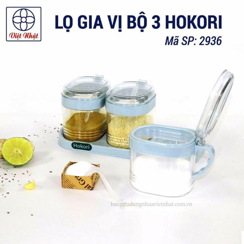 Combo 3 hũ đựng gia vị cao cấp Hokori hàng đẹp, dày dặn