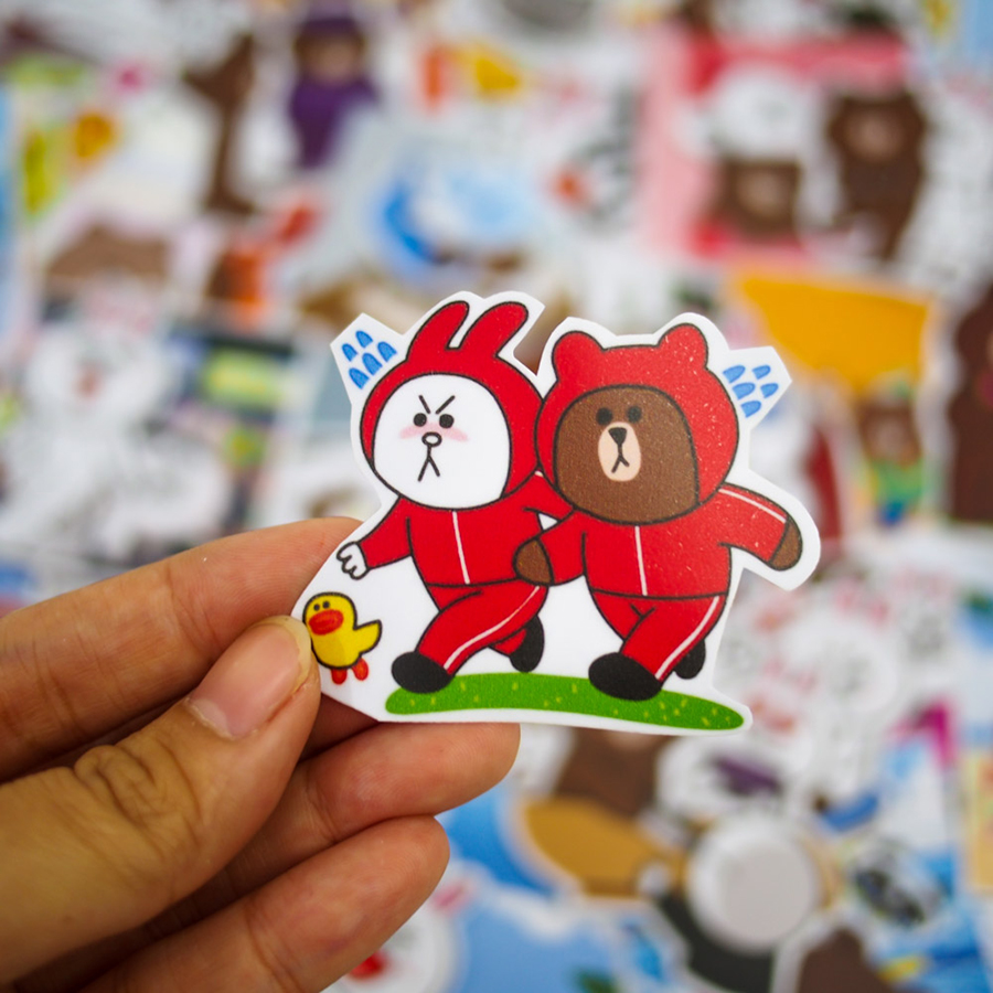 Set 60 sticker Gấu Thỏ Line Brown and Cony hình dán có ép lụa