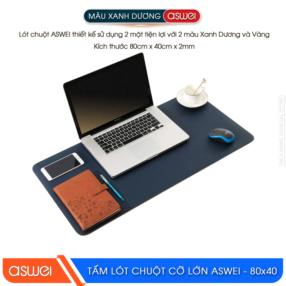 Lót Chuột ASWEI - Pad Chuột MXL800 Extended 80x40 - Miếng Lót Chuột Sử Dụng 2 Mặt Tiện Lợi - Chất Liệu Da Pu Cao Cấp - Tấm Lót Chuột Chống Nhăn, Không Thấm Nước - Hàng Chính Hãng