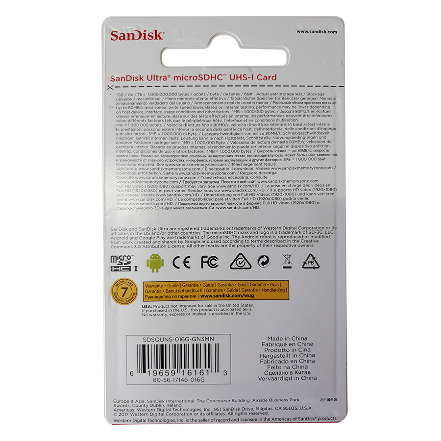 Thẻ Nhớ microSDHC SanDisk Ultra 16GB UHS-I - 48MB/s - Hàng Chính Hãng