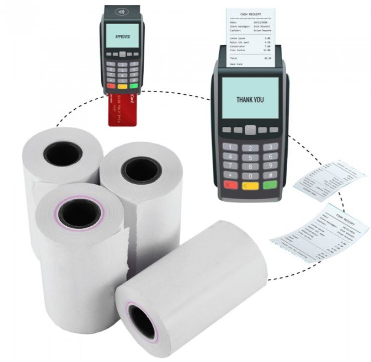 10 cuộn giấy nhiệt in bill, in hóa đơn (thermal paper) TNS khổ K57mm x 38mm dùng cho máy cà thẻ ngân hàng, máy in cầm tay, máy tính tiền POS