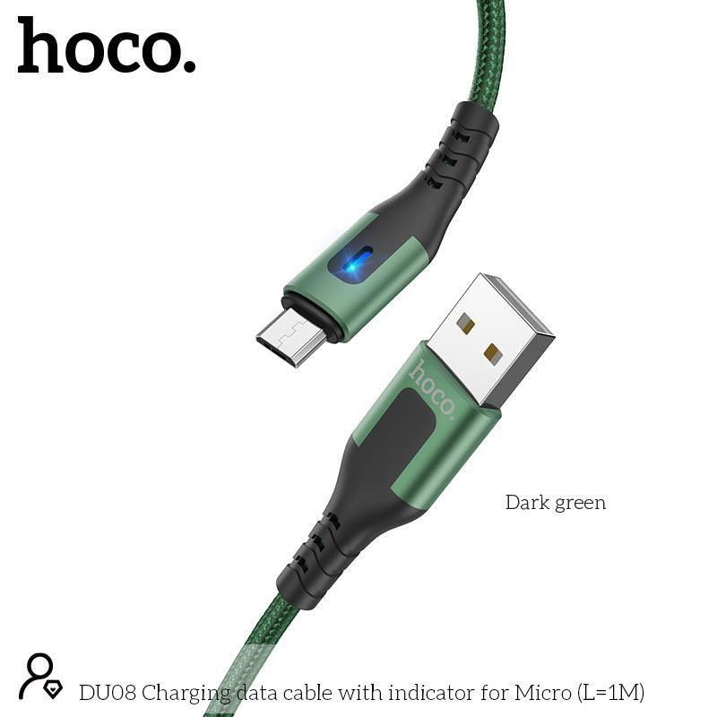 Cáp Sạc Micro-USB Có Đèn Cho Android, Samsung,... Hoco DU08 1M/2M, Cáp Dây Dù Siêu Bền, Sạc Nhanh 2.4 - Hàng Chính Hãng