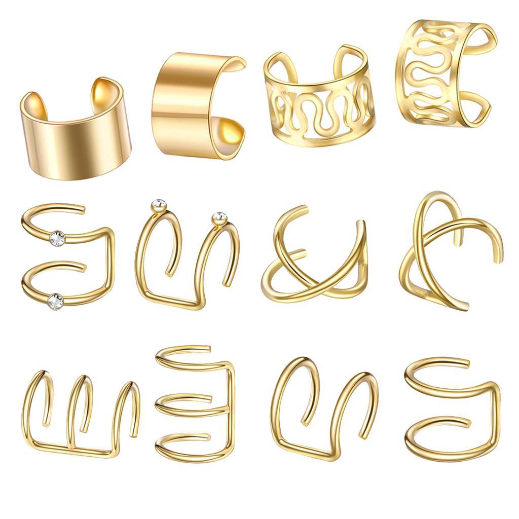 2-3pack Stainless Steel Ear Cuff Helix Ear Clip On Wrap Earrings Unisex Golden