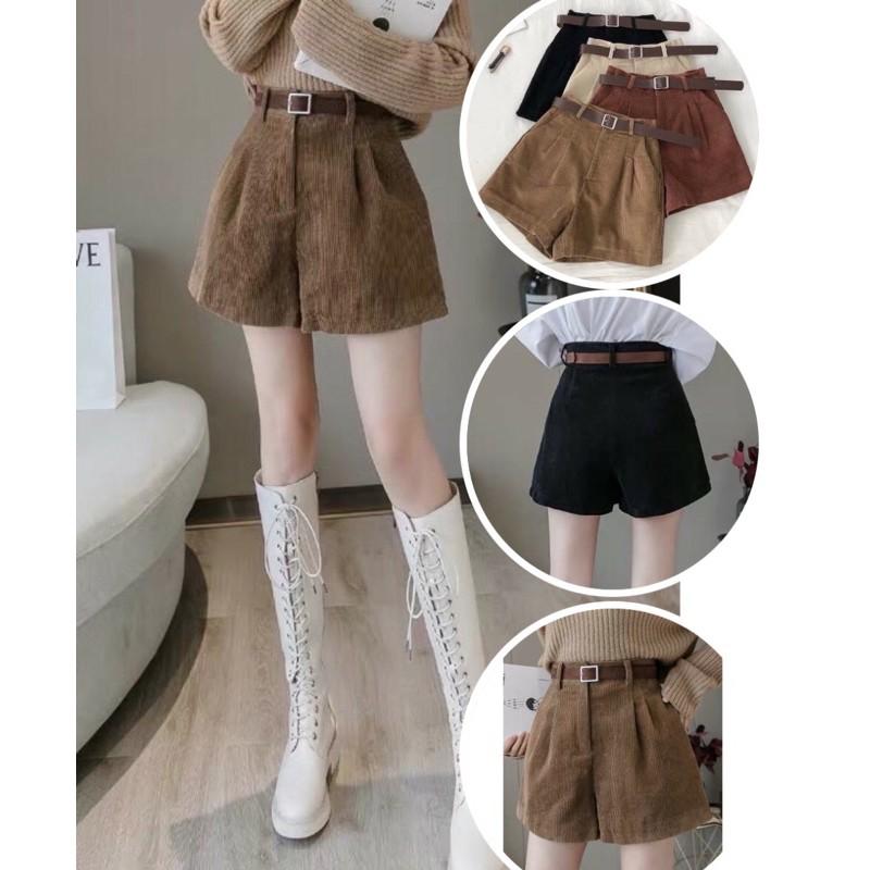 Quần short nữ nhung tăm quần sooc nữ cạp khóa siêu hot thời trang Banamo Fashion, short nhung tăm 651