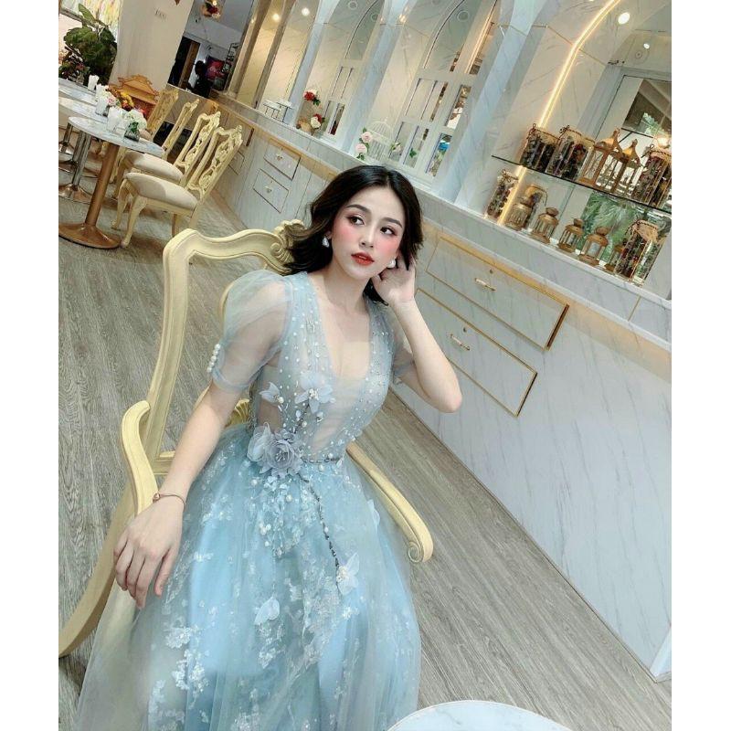ĐẦM XOÈ CÔNG CHÚA TAY LỠ ĐÍNH HOA KẾT ĐÁ