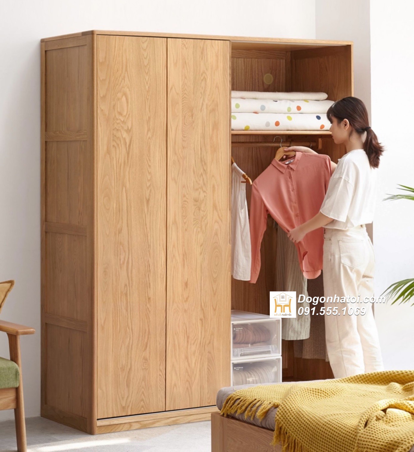 Tủ quần áo của lùa 2 cánh gỗ sồi tự nhiên 2m x 1m8 - TA215