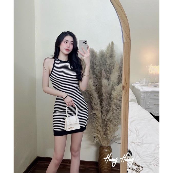 Váy Body Kẻ 3 Lỗ Dáng Ôm Có Ảnh Thật Kèm Video