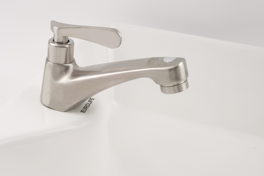 Vòi lavabo lạnh Inox SUS 304 Eurolife EL-122 (Trắng vàng)