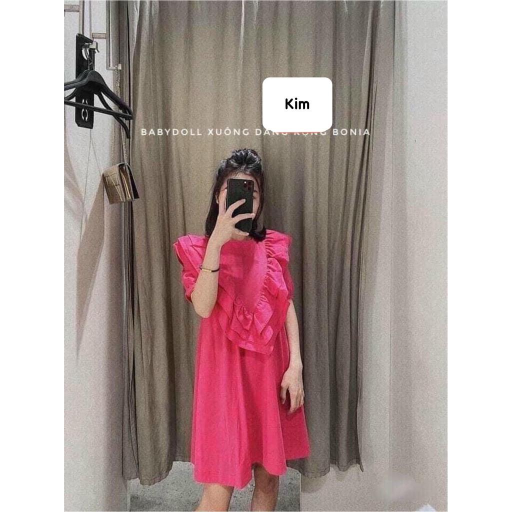 Đầm baby doll dáng suông, bèo ở cổ