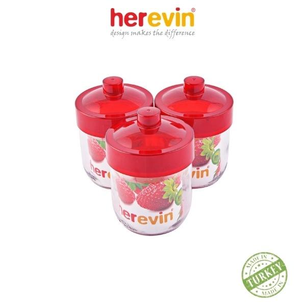 Bộ 3 Hũ Thuỷ Tinh Tròn Trơn Nắm Dúm Herevin 425ml - HEHU131357-205