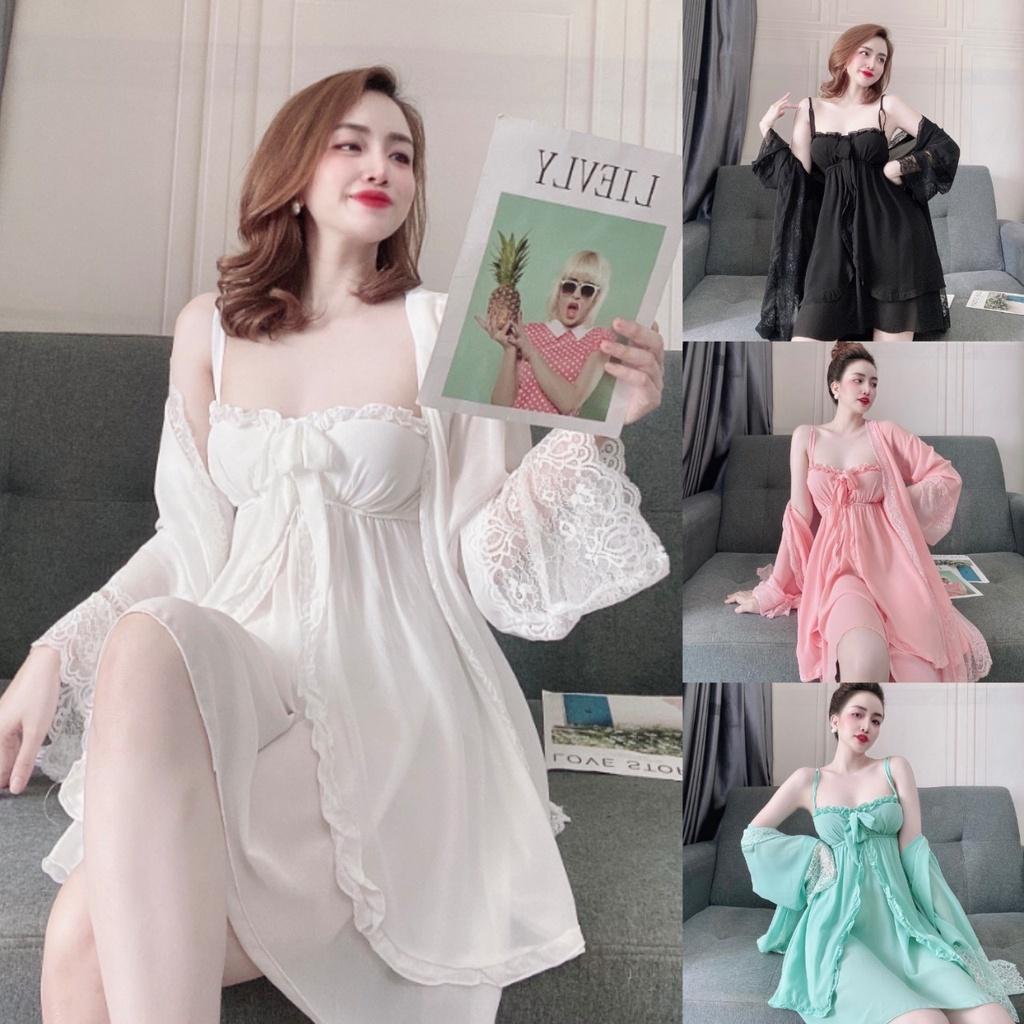 Váy ngủ Tiểu Thư ️FREE SHIP️Váy ngủ kèm choàng TIỂU THƯ chiffon cao cấp &lt;60kg