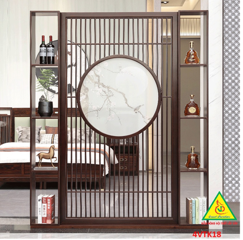 Vách ngăn phòng khách, vách ngăn tủ kệ bằng gỗ 4VTK18- Nội thất lắp ráp Viendong adv