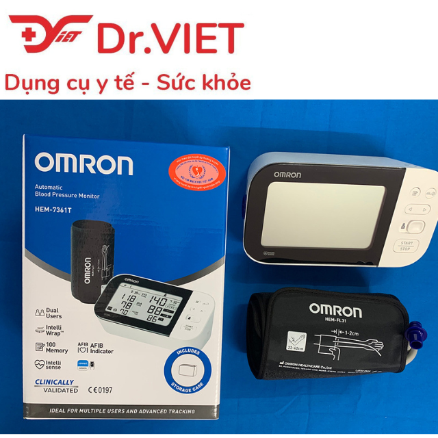 Máy Đo Huyết Áp Tự Động Omron HEM-7361T Chính hãng số 1 tại thị trường Nhật Bản- đo và phát hiện huyết áp và rung tâm nhĩ (AFIB) cùng một lúc, sử dụng phương pháp dao động cho kết quả đo rất chính xác, đáng tin cậy