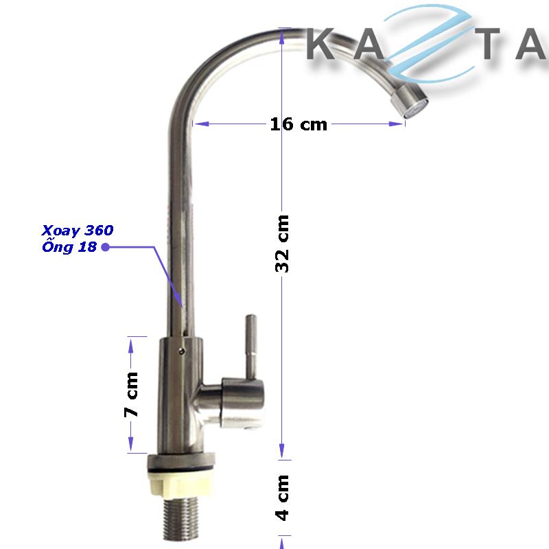 Vòi Rửa  Chén Bát Lạnh KAZTA KZ-RC4A2 Thân tròn Inox Xoay 360 Độ Tiện Dụng, Chất Lượng Tốt Sử Dụng Siêu Bền