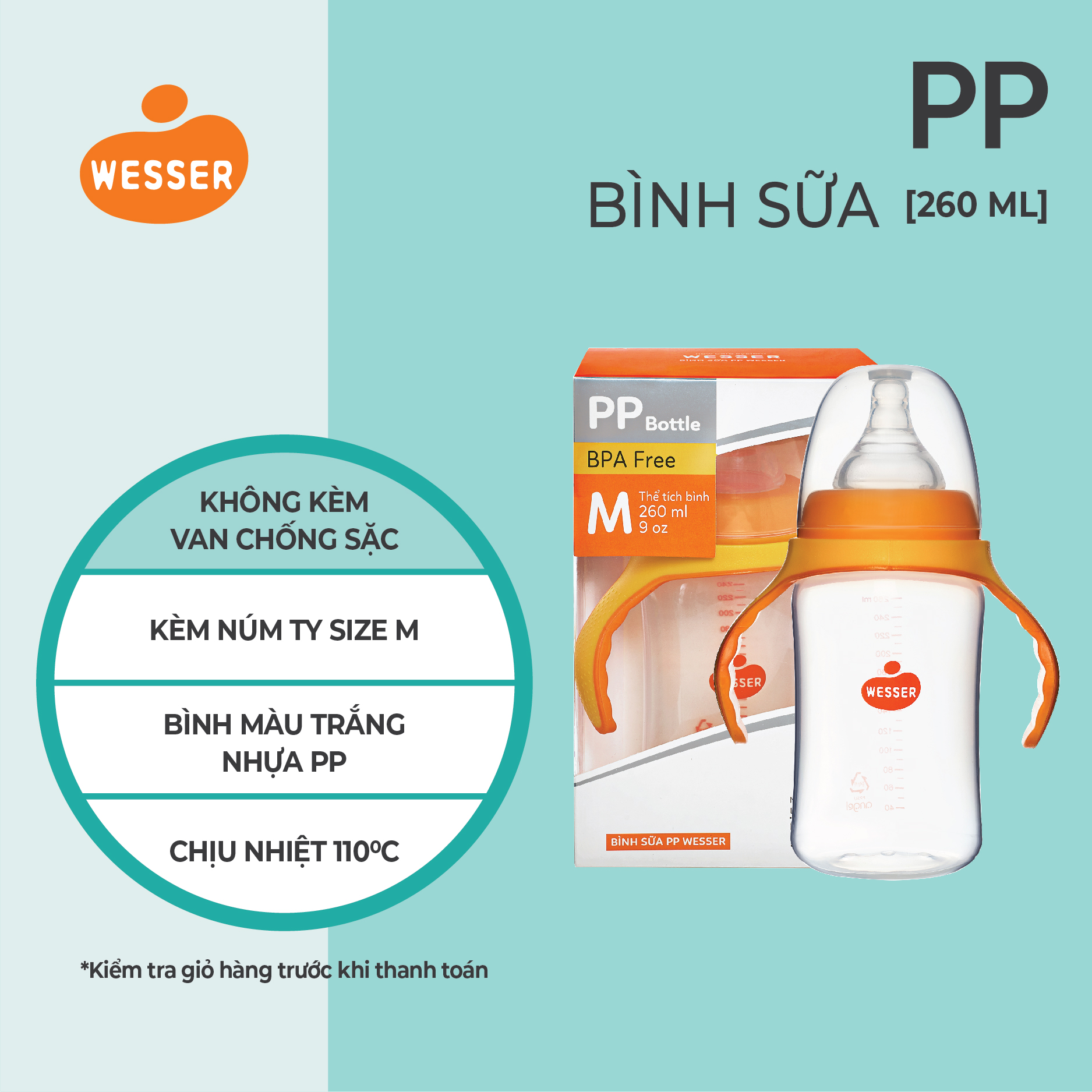 Bình ống hút PP Wesser 260ml