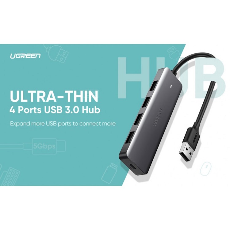 Hub chia 4 cổng USB 3.0 hỗ trợ cấp nguồn Micro USB chính hãng Ugreen 50985 hàng chính hãng