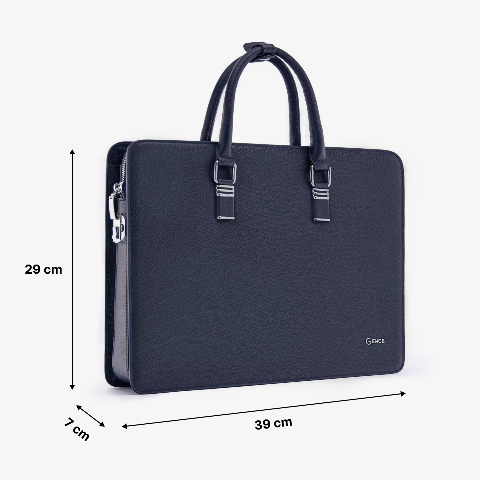 Cặp Da Doanh Nhân Túi Xách Nam GENCE CGL07 Da Bò Khóa Số Cao Cấp Màu Xanh Navy