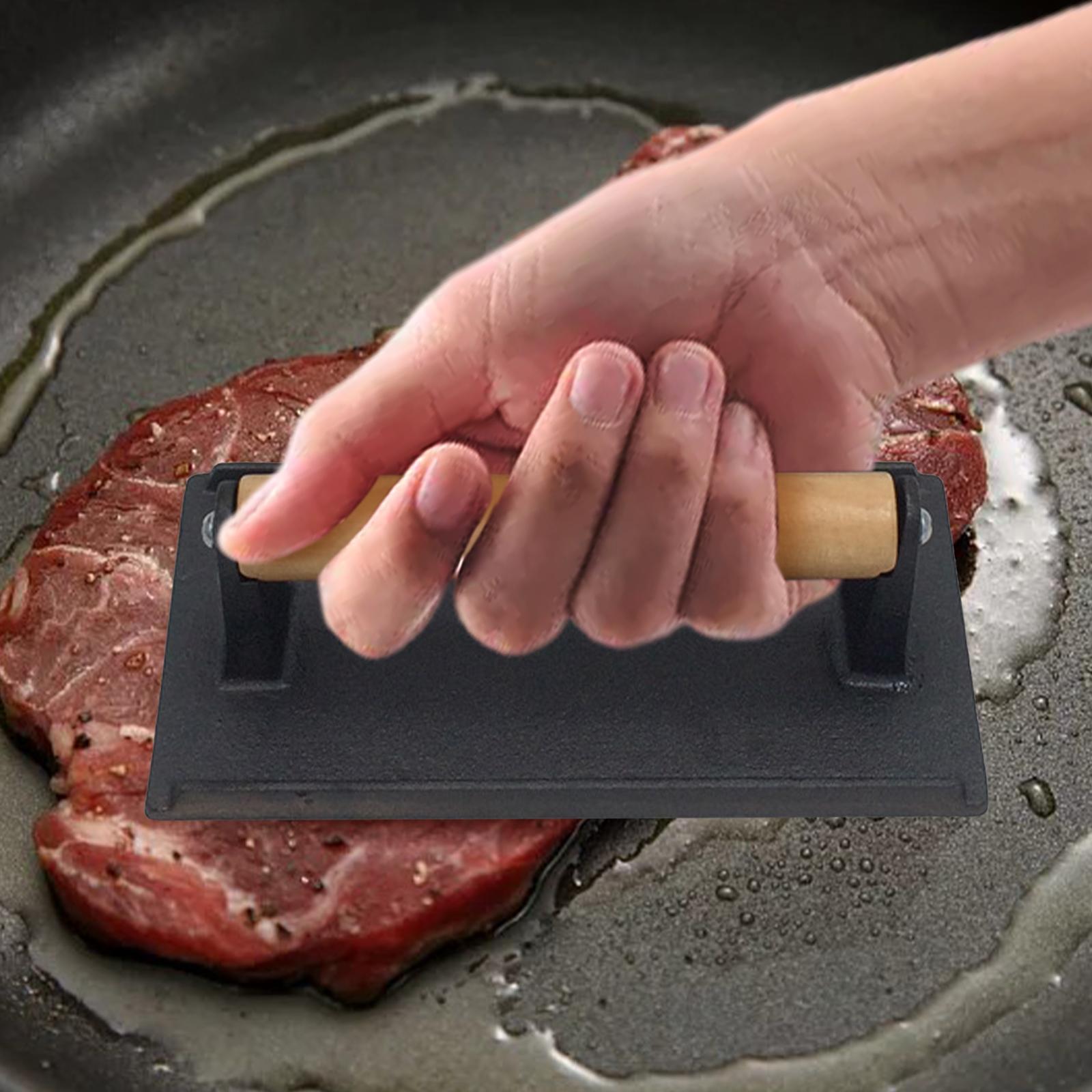 Cast Iron Grill Press Heavy Duty Rectangle Non Stick for Bacon BBQ Steak