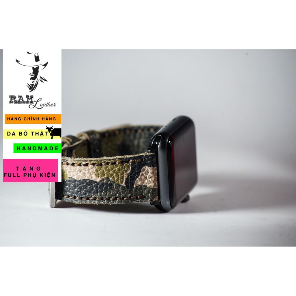 Dây đồng hồ da bò thật rằn ri quân đội handmade - RAM classic 1930 -