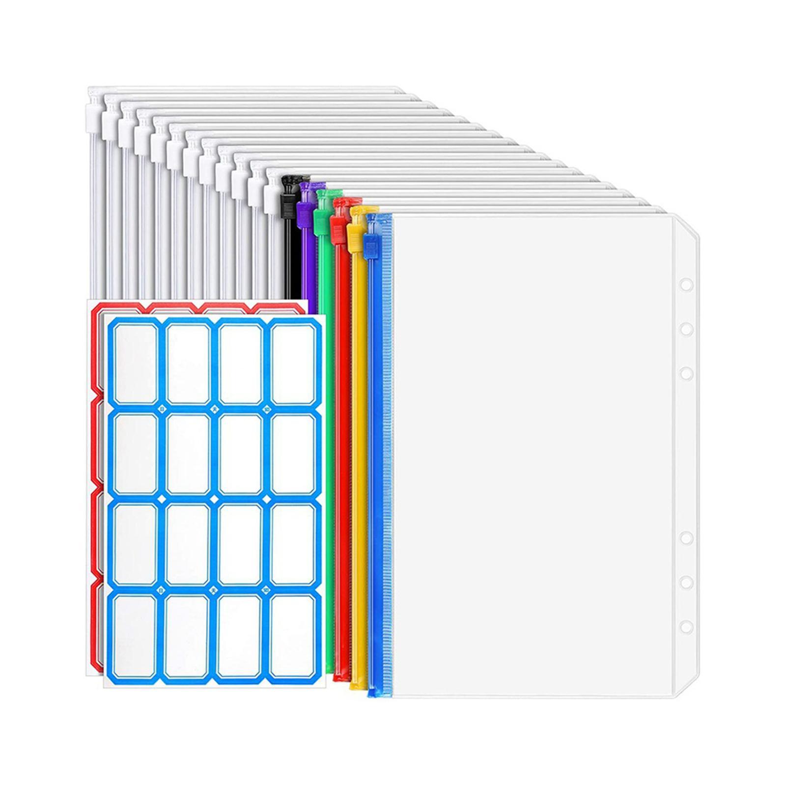 18 Pieces Binder Pocket Notebook Binder Loose Leaf Bags 6 Holes Binder Zipper Folders Waterproof Pouch Document Filing Bags