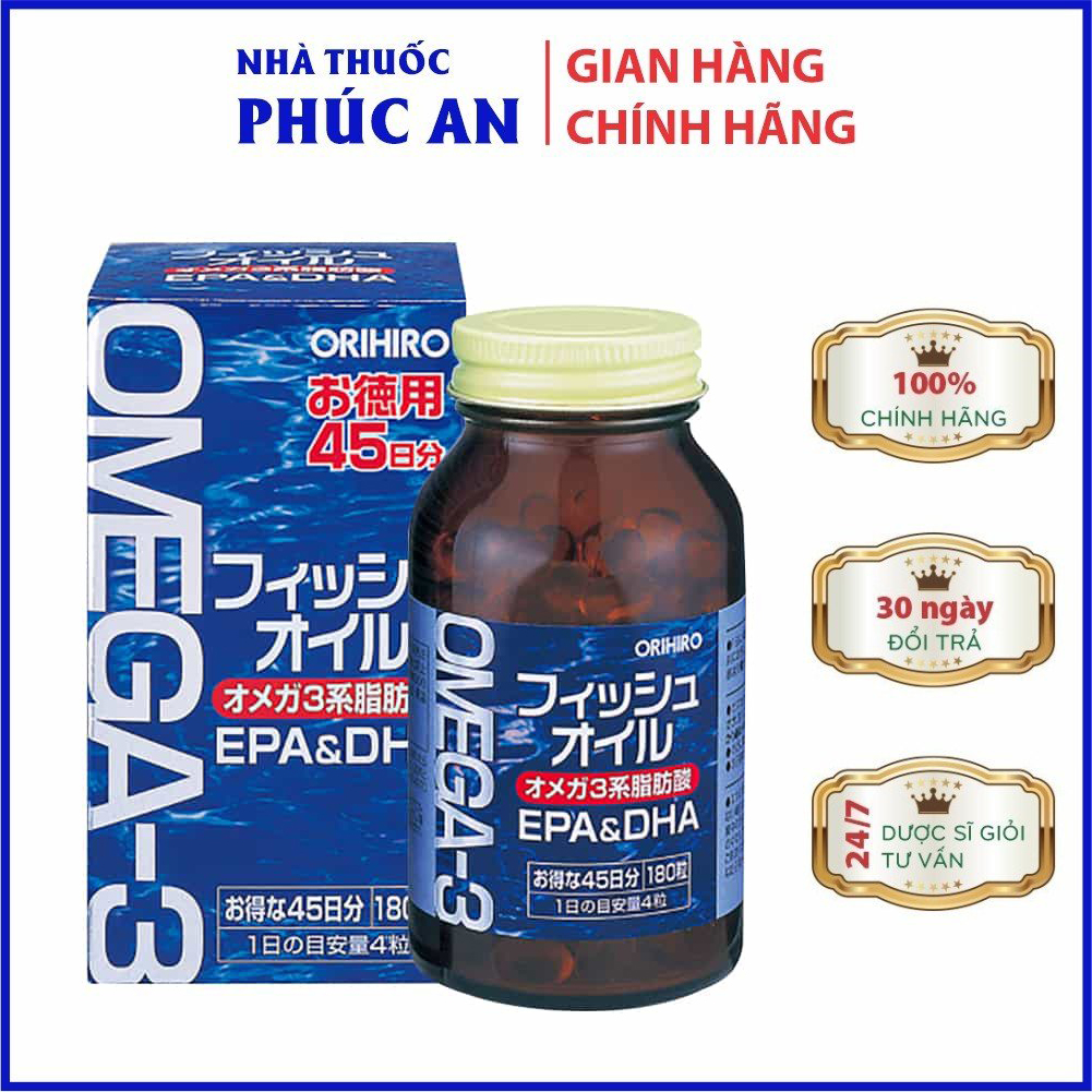 Viên Uống Dầu Cá Omega 3 Orihiro Nhật Bản 180 Viên