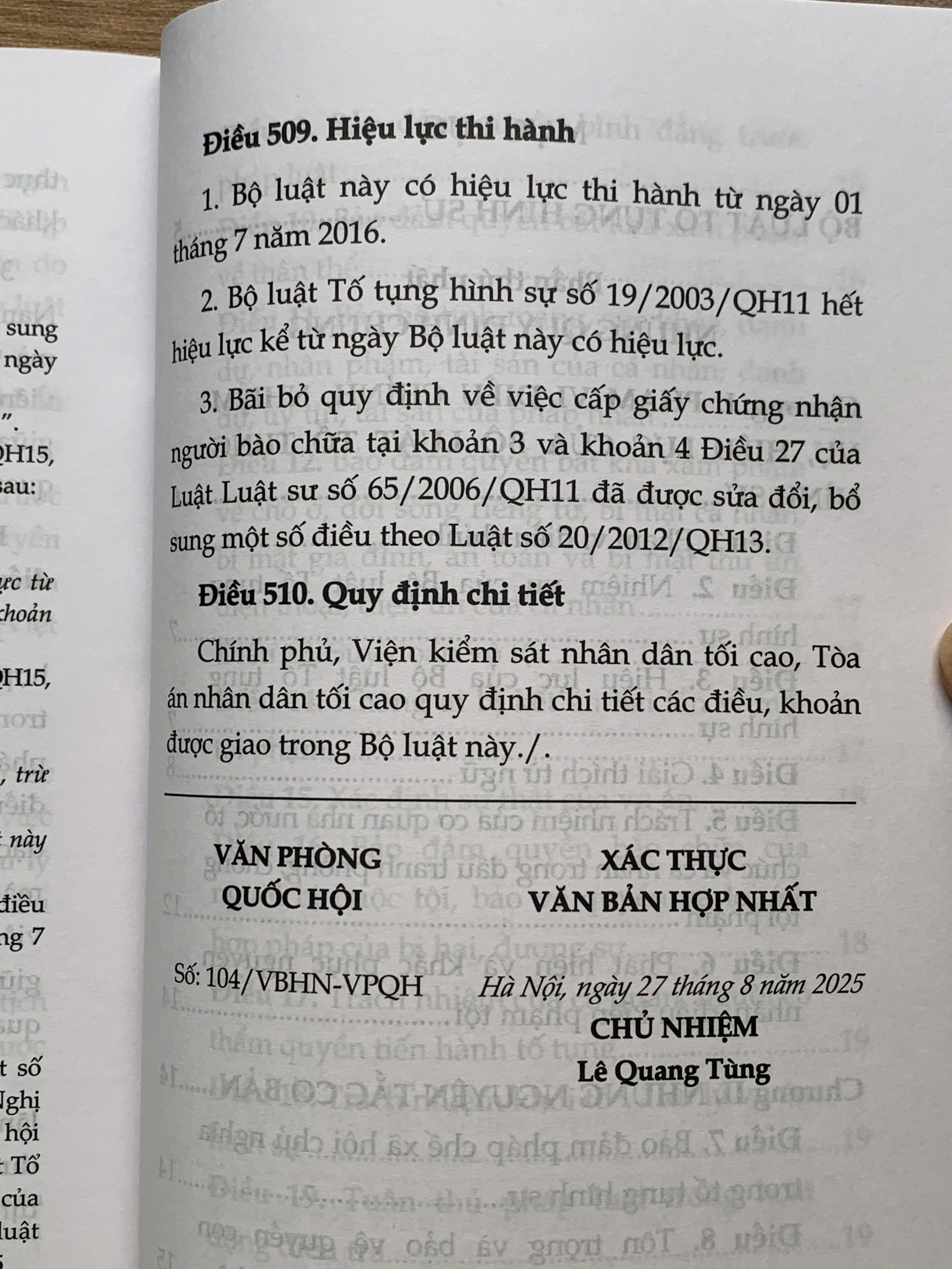 Bộ luật Tố tụng Hình sự năm 2015 (sửa đổi, bổ sung năm 2021, 2024, 2025)