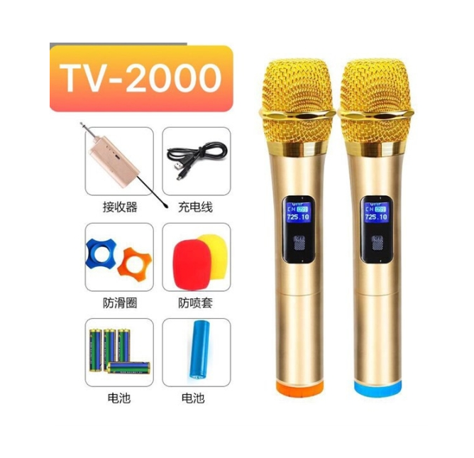 Micro Đa Đăng Ko Dây HUANGSHI TV-2000 gồm 2 micro cầm tay, dùng pin sạc