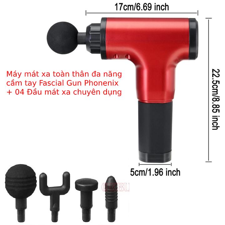Máy mát xa massage mini đa năng cầm tay Fascial Gun Phoenix thế hệ mới - 6 Cấp Độ, Hỗ Trợ Mát Xa Chuyên Sâu, Giảm Đau Cơ, Cứng Khớp - Tặng kèm 04 đầu mát xa - Đỏ - GDHN Loại Tốt