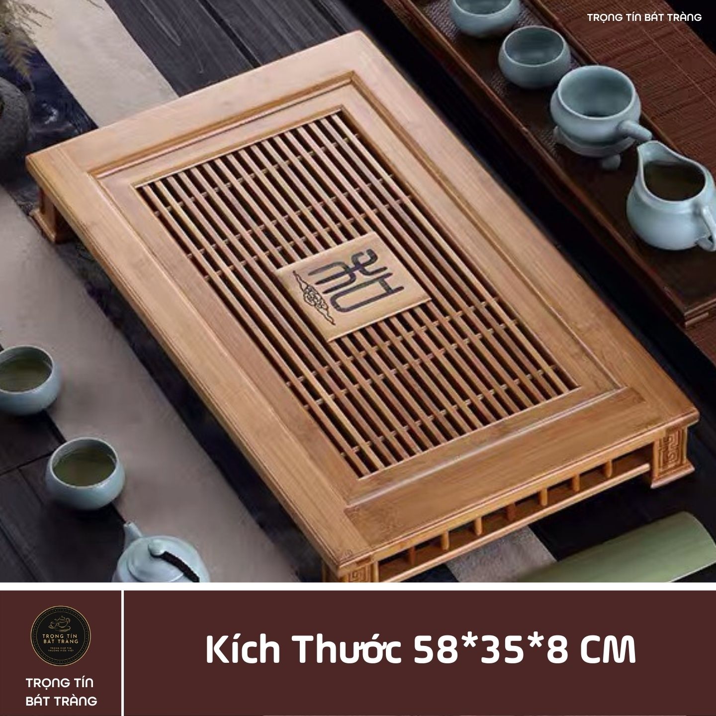 KT 34 Khay Trà Tre Cao Cấp  Chữ Nhật Kích Thước 58*35*8