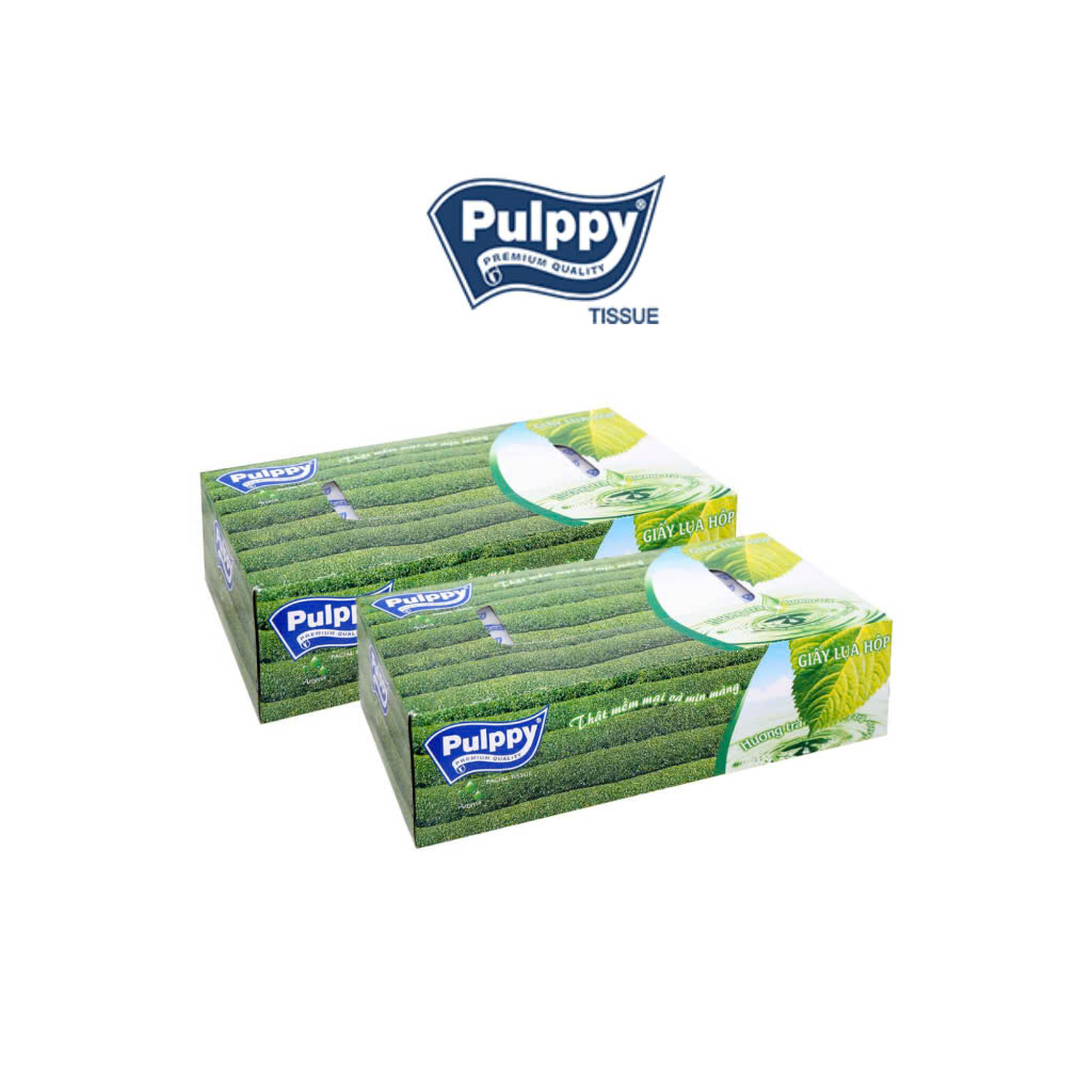 Giấy Lụa Hộp Pulppy Hương Trà Khăn Giấy Rút 100 Tờ 2 Lớp