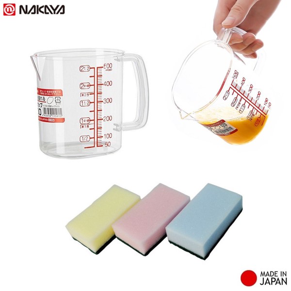 Combo ca đong đa năng có vạch chia 500ml + set 3 miếng mút rửa bát - made in Japan